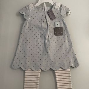 Tahari Baby 2 Piece Set 12M Light Green w/gold accents white ribbon detail